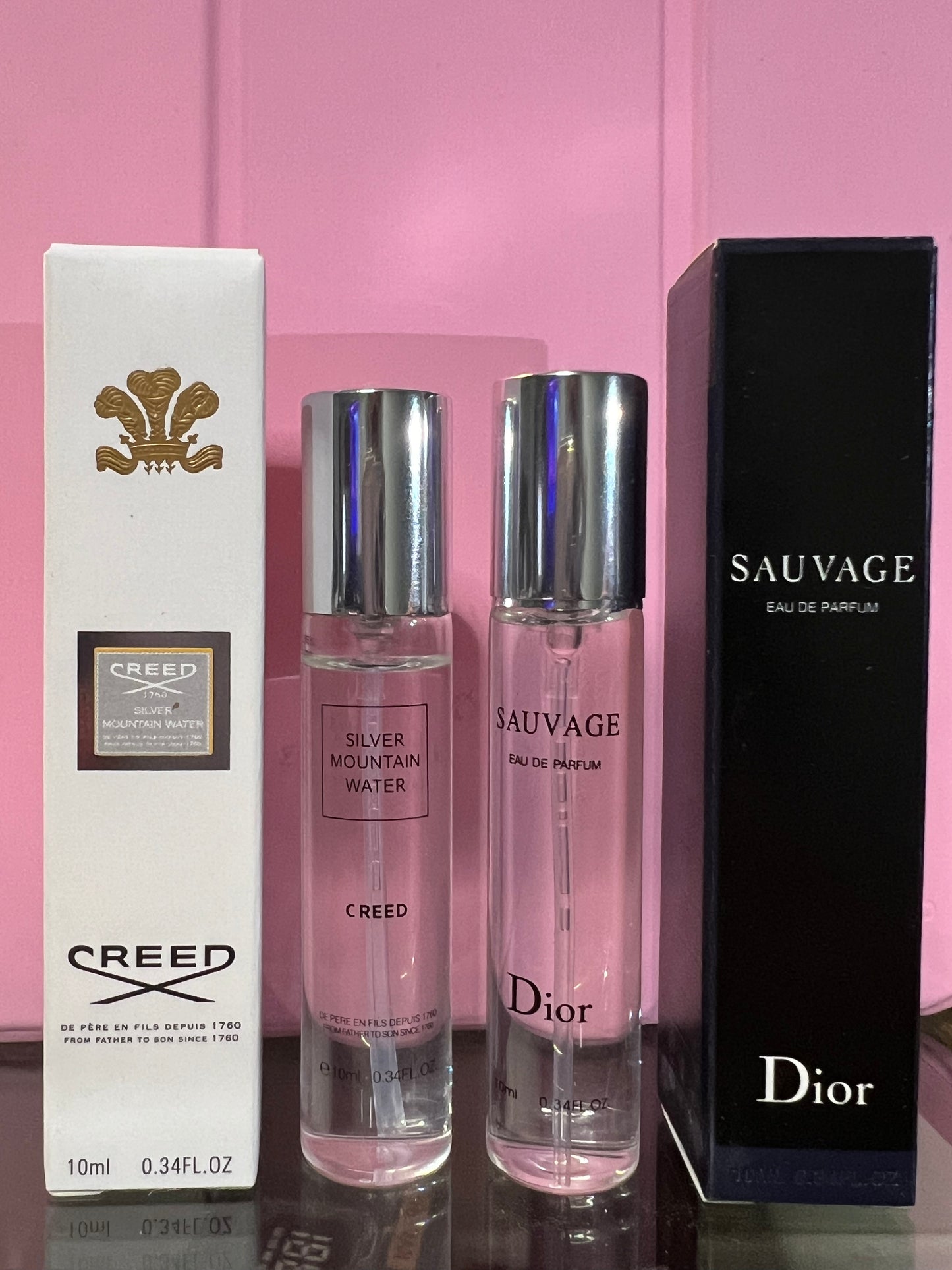 Set of Dior Sauvage and Creed Silver Mountain. Travel Size For Men and Women. 10 Ml/each